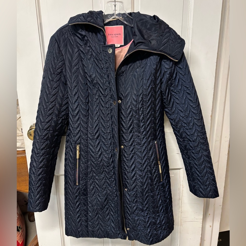 Kate Spade Dark Blue Quilted Jacket with Hood, S